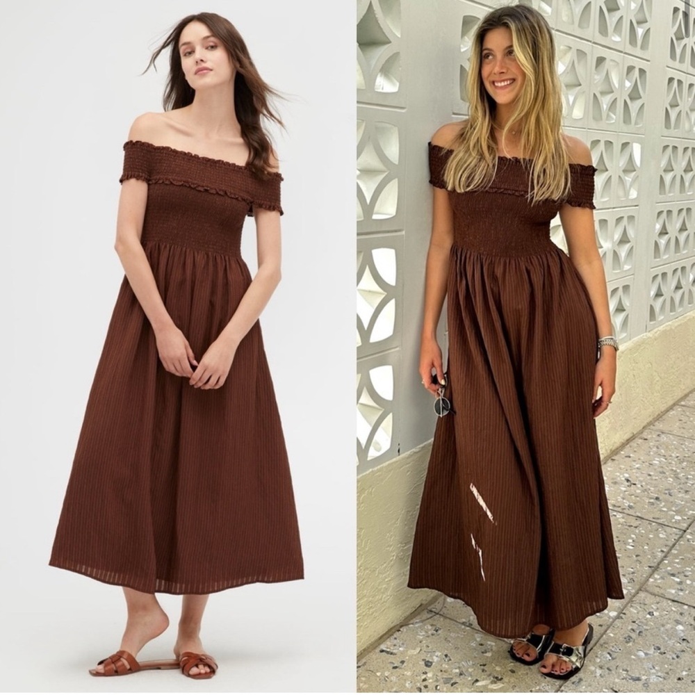 NWT Hill House Marguerite Nap Dress in Chocolate seersucker, Size L